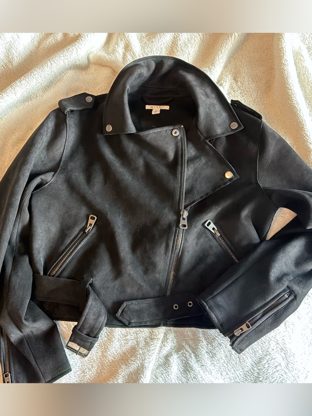 miami Black Moto Leather Jacket with Silver Hardware